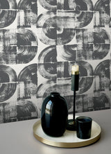 Elias Black Peel & Stick Wallpaper with Abstract Brushstroke Geometric Motif - NuWallpaper NUS6215