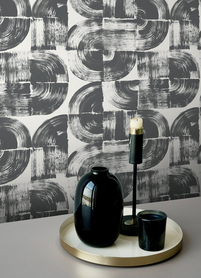 Elias Black Peel & Stick Wallpaper with Abstract Brushstroke Geometric Motif - NuWallpaper NUS6215