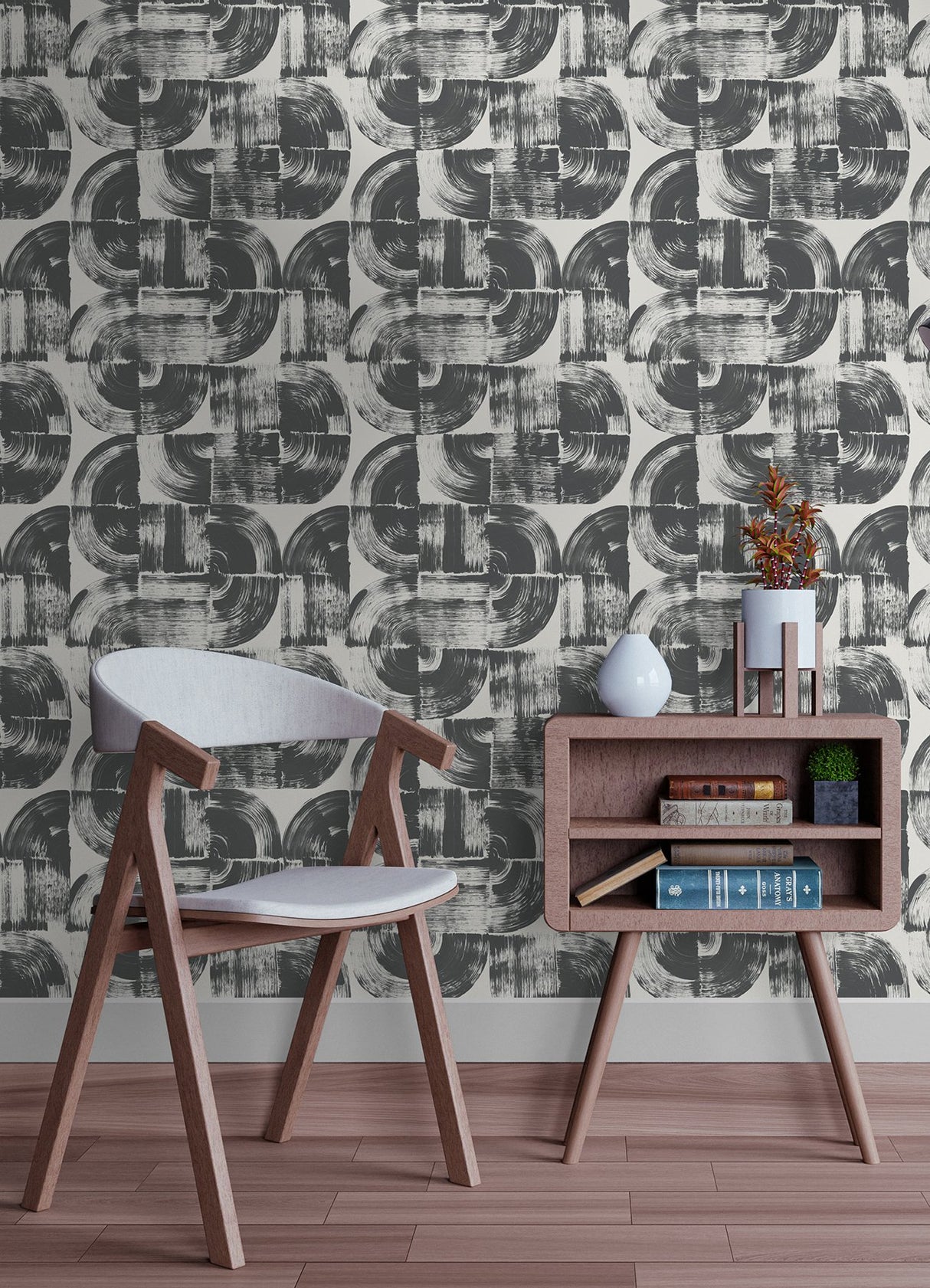 Elias Black Peel & Stick Wallpaper with Abstract Brushstroke Geometric Motif - NuWallpaper NUS6215
