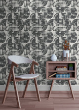 Elias Black Peel & Stick Wallpaper with Abstract Brushstroke Geometric Motif - NuWallpaper NUS6215
