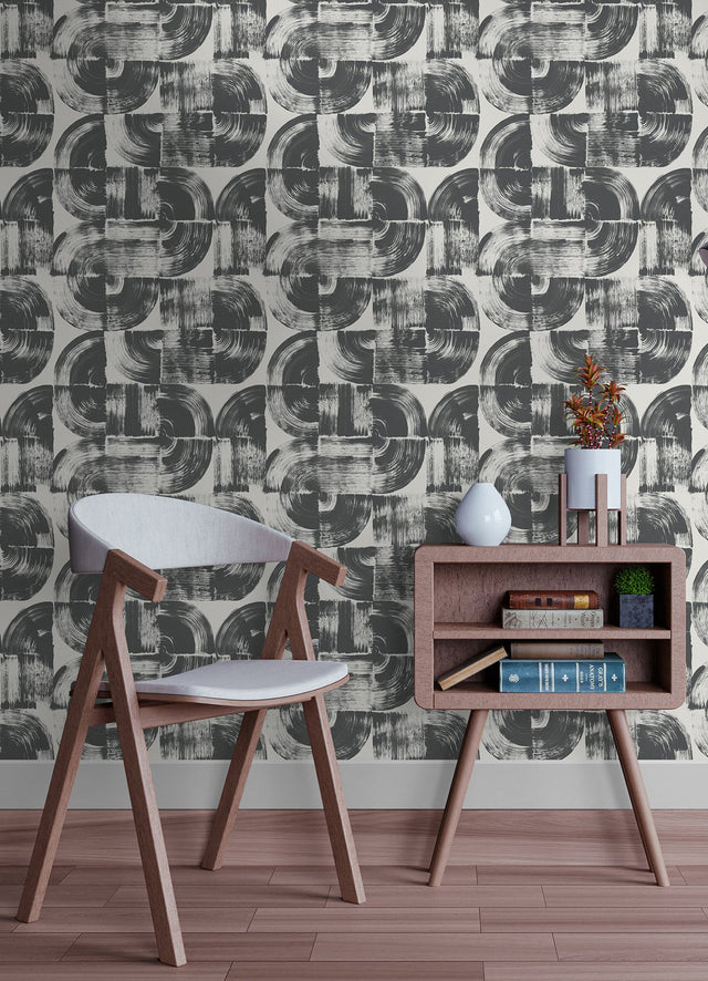 Elias Black Peel & Stick Wallpaper with Abstract Brushstroke Geometric Motif - NuWallpaper NUS6215