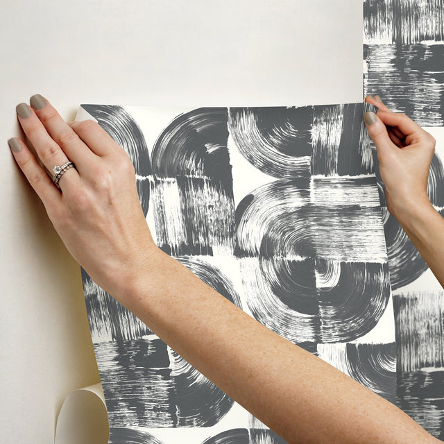 Elias Black Peel & Stick Wallpaper with Abstract Brushstroke Geometric Motif - NuWallpaper NUS6215