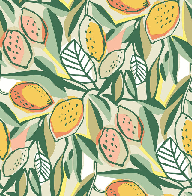 Main Squeeze Peach Peel & Stick Wallpaper with Modern Botanical Fruit Motif - NuWallpaper NUS6216