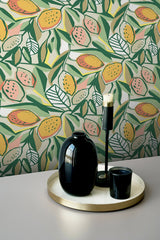 Main Squeeze Peach Peel & Stick Wallpaper with Modern Botanical Fruit Motif - NuWallpaper NUS6216
