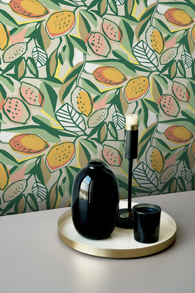 Main Squeeze Peach Peel & Stick Wallpaper with Modern Botanical Fruit Motif - NuWallpaper NUS6216