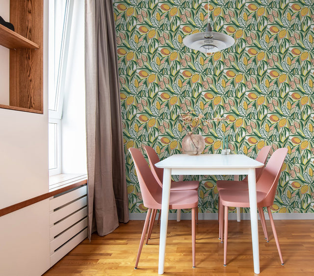 Main Squeeze Peach Peel & Stick Wallpaper with Modern Botanical Fruit Motif - NuWallpaper NUS6216