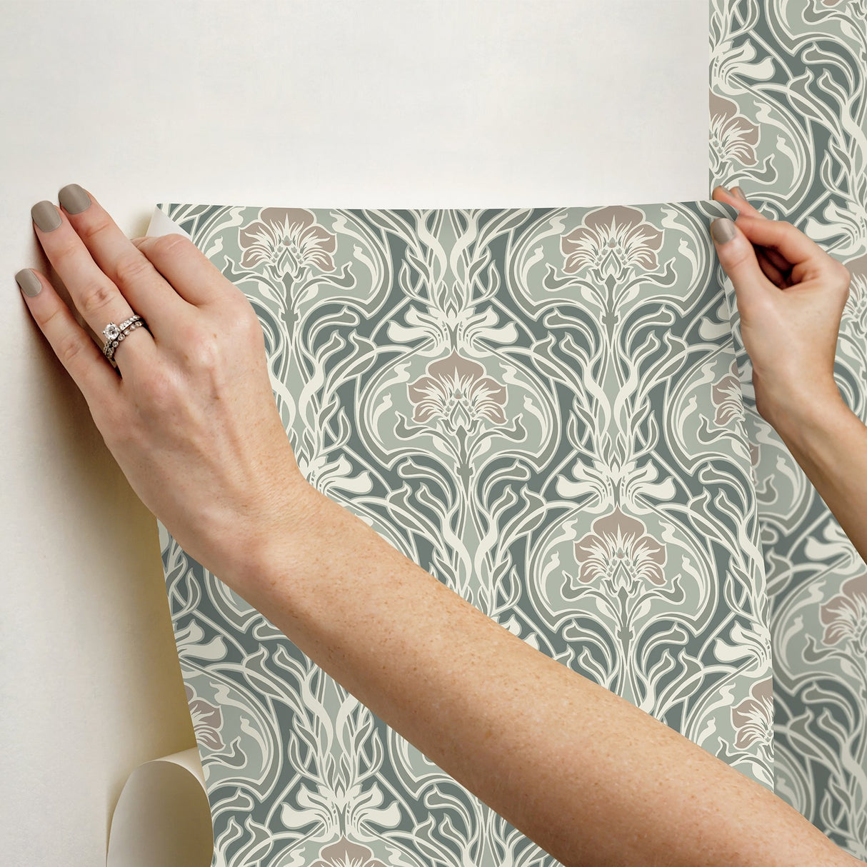 Fallon Brown Ogee Peel & Stick Wallpaper with Floral Motif - NuWallpaper NUS6217