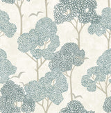 Millie Blue Peel & Stick Wallpaper with Botanical Trees & Birds - NuWallpaper NUS6221