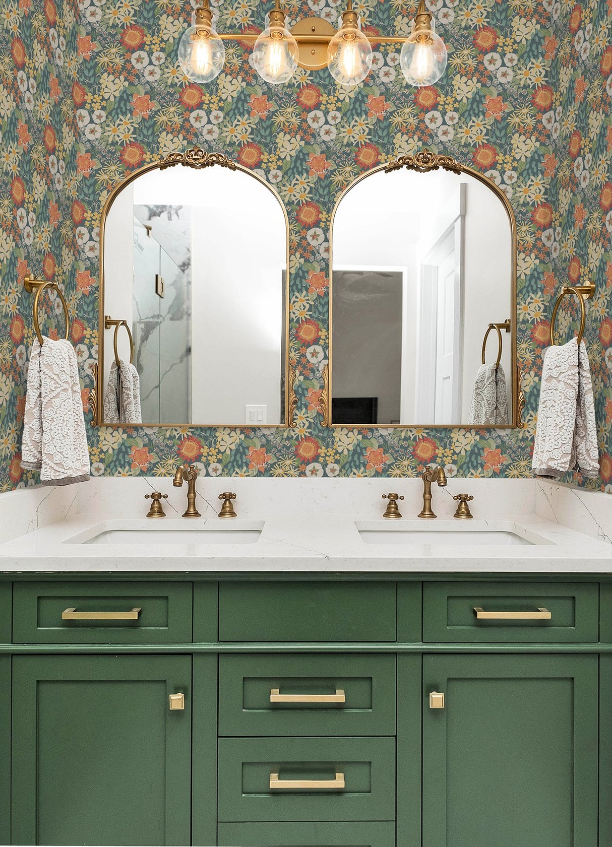 Sadie Teal Peel & Stick Wallpaper with Modern Botanical Flower Pattern - NuWallpaper NUS6222