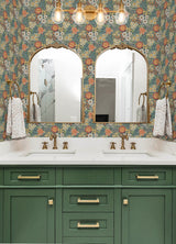 Sadie Teal Peel & Stick Wallpaper with Modern Botanical Flower Pattern - NuWallpaper NUS6222