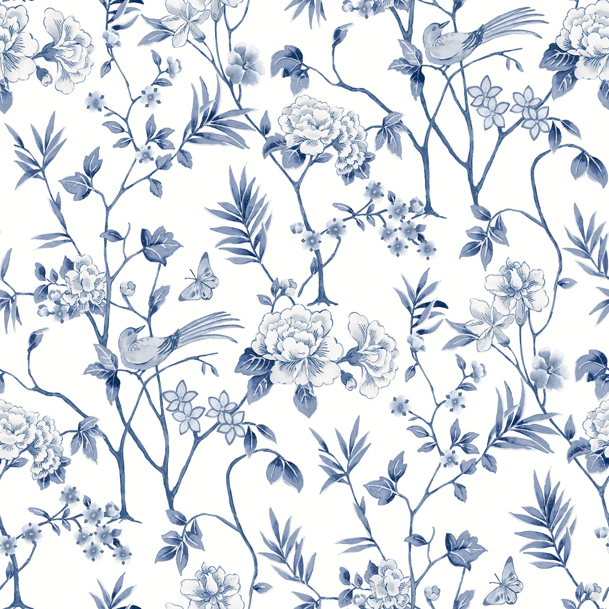 Chinoiserie Garden Indigo Peel and Stick Wallpaper by NuWallpaper - NUS6363