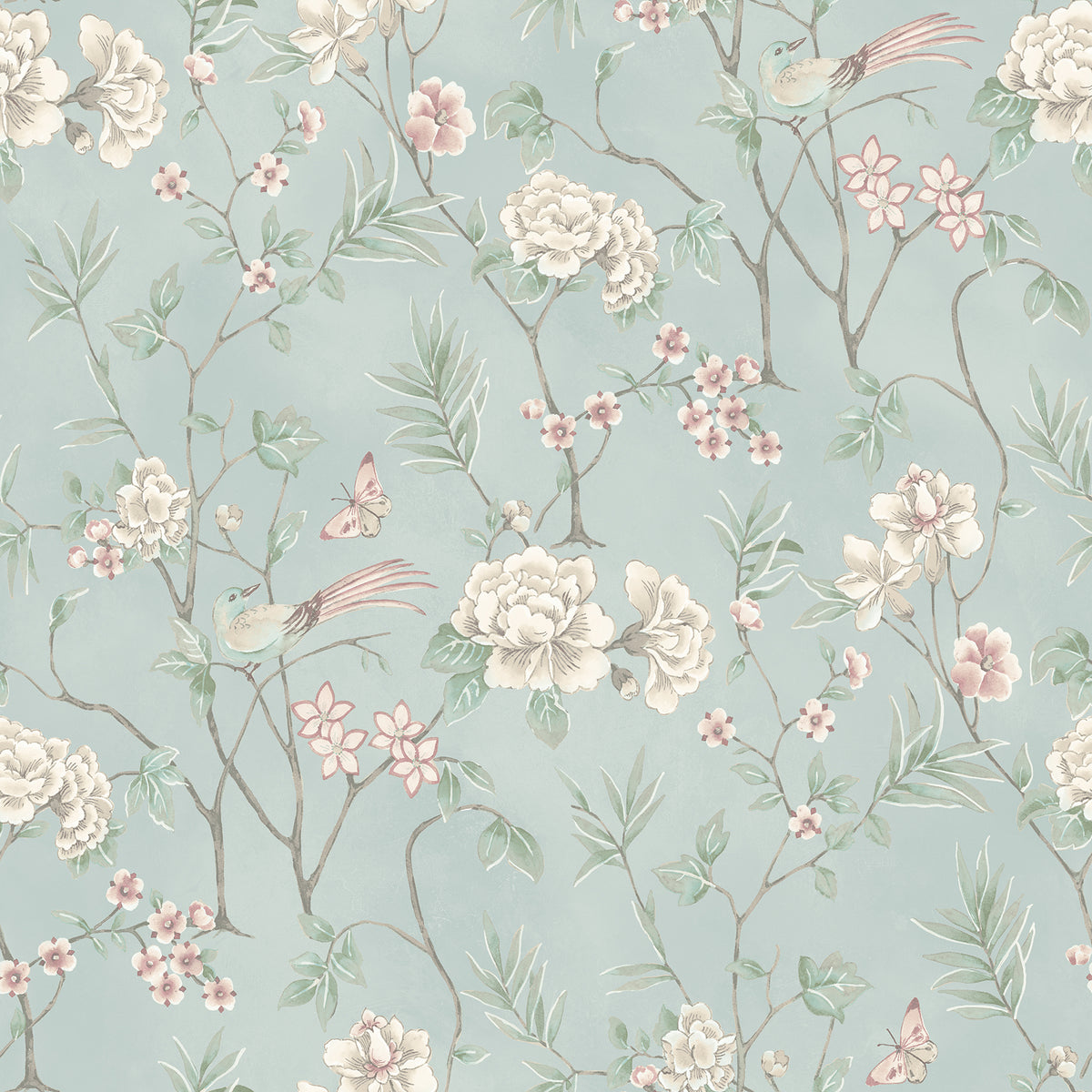 Chinoiserie Garden Robins Egg Peel and Stick Wallpaper by NuWallpaper NUS6364