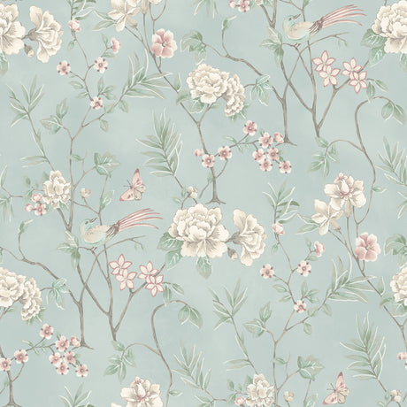 Chinoiserie Garden Robins Egg Peel and Stick Wallpaper by NuWallpaper NUS6364