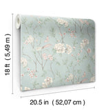 Chinoiserie Garden Robins Egg by NuWallpaper Botanical Floral Bird and Butterfly Peel and Stick Wallpaper in Robin's Egg Blue - NUS6364