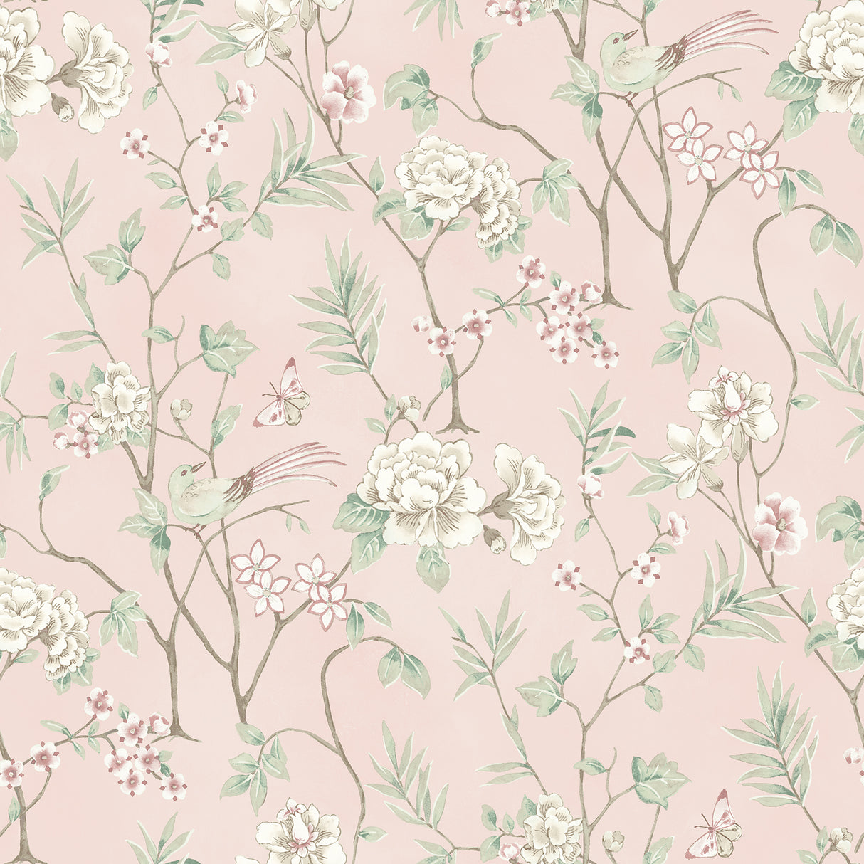 Chinoiserie Garden Pink Peel and Stick Wallpaper by NuWallpaper - NUS6365
