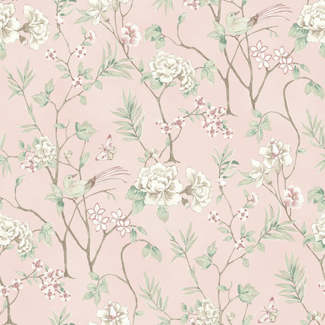 Chinoiserie Garden Pink Peel and Stick Wallpaper by NuWallpaper - NUS6365