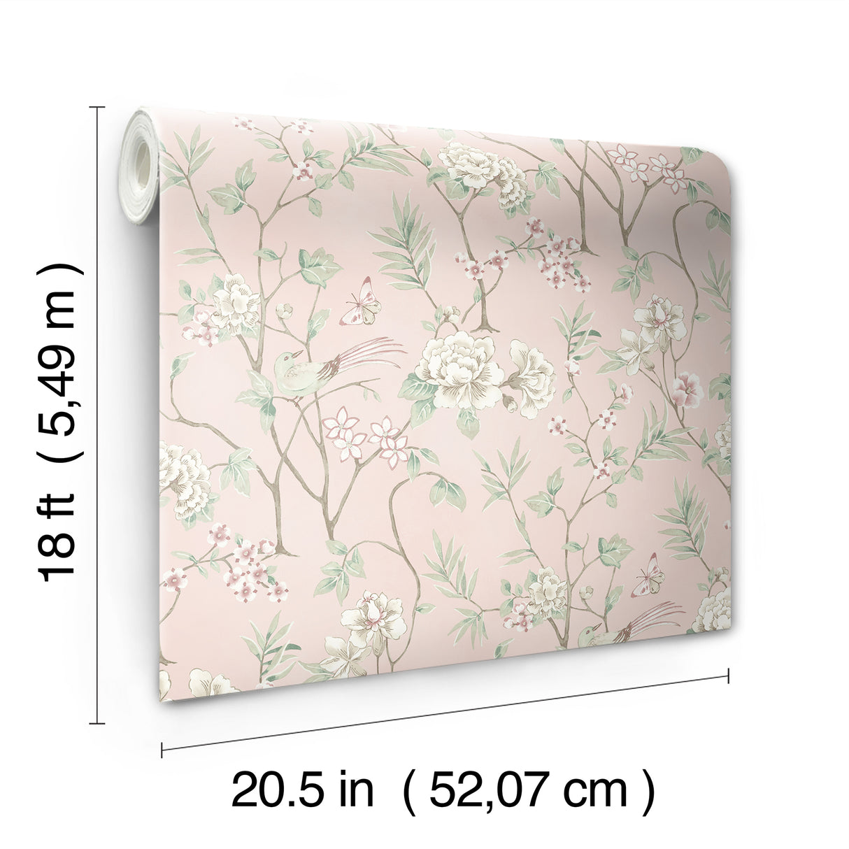 Chinoiserie Garden Pink by NuWallpaper Blush Pink Botanical Floral Birds and Butterflies Removable Peel and Stick Wallpaper - NUS6365