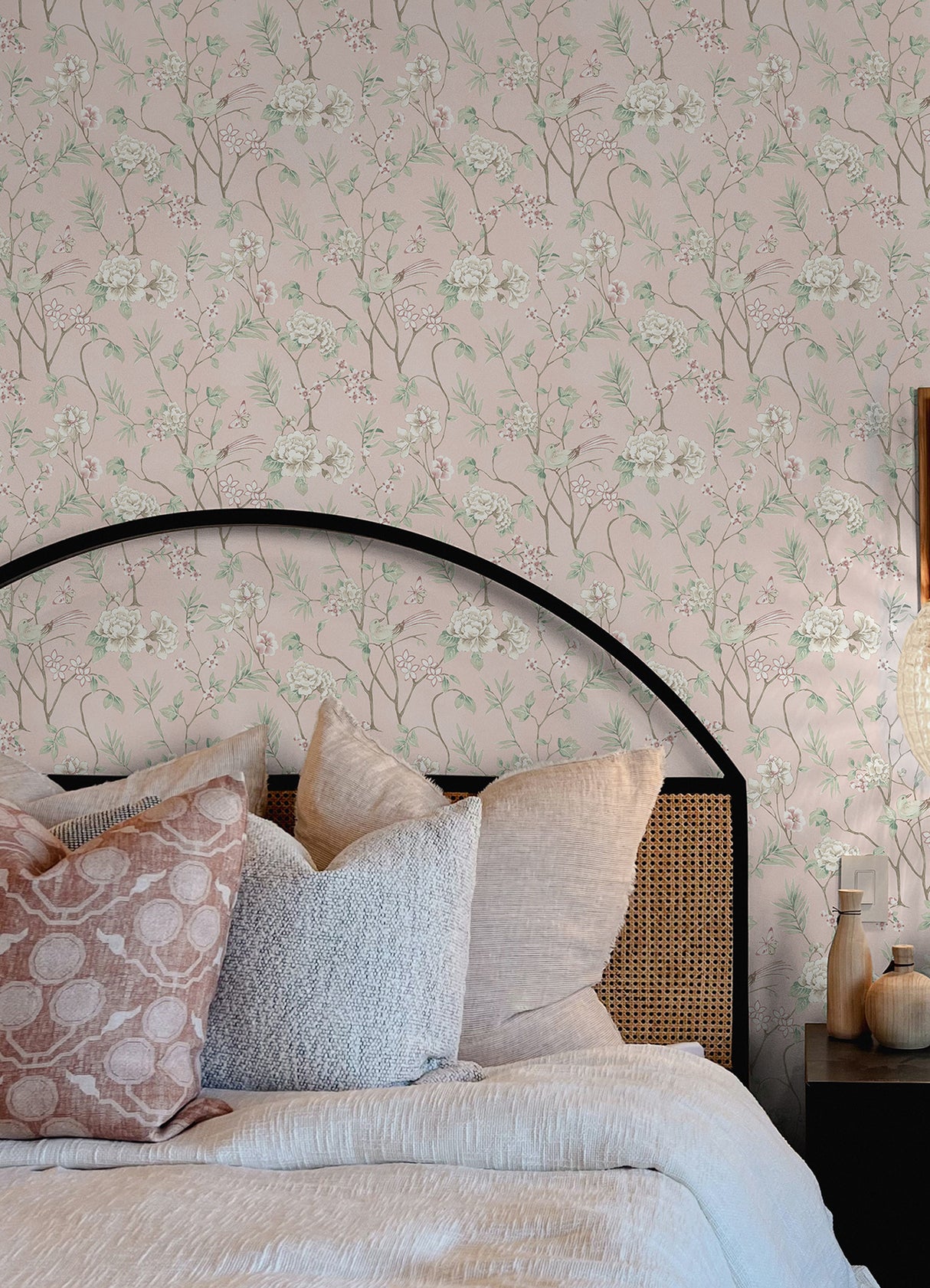 Chinoiserie Garden Pink by NuWallpaper Blush Pink Botanical Floral Birds and Butterflies Removable Peel and Stick Wallpaper - NUS6365