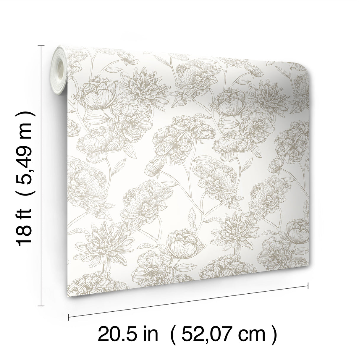 Gilded Floral Cream Peel and Stick Wallpaper by NuWallpaper - Gold Botanical Floral Vine Modern Neutral Fully Removable Wallpaper Roll NUS6366