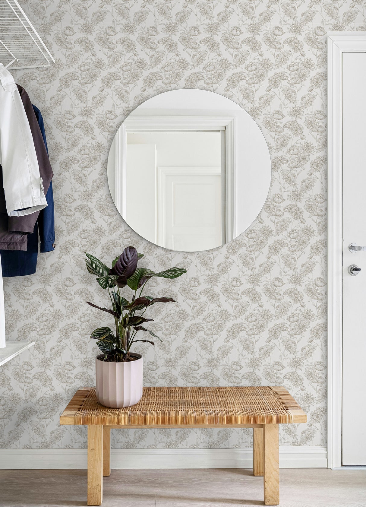 Gilded Floral Cream Peel and Stick Wallpaper by NuWallpaper - Gold Botanical Floral Vine Modern Neutral Fully Removable Wallpaper Roll NUS6366