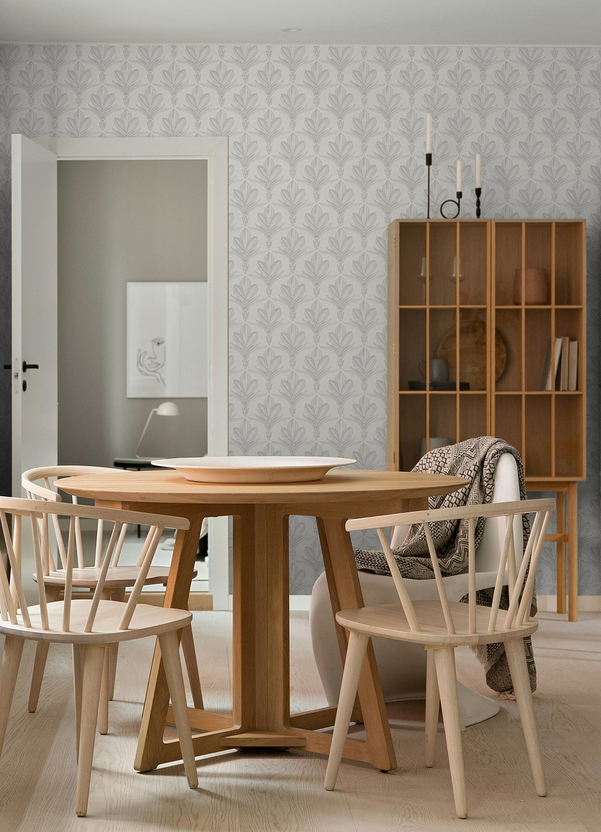 Larkyn Grey NuWallpaper Modern Soft Neutral Botanical Fleur de Lis Peel and Stick Wallpaper Perfect for Rental and DIY Home Decorating - NUS6373