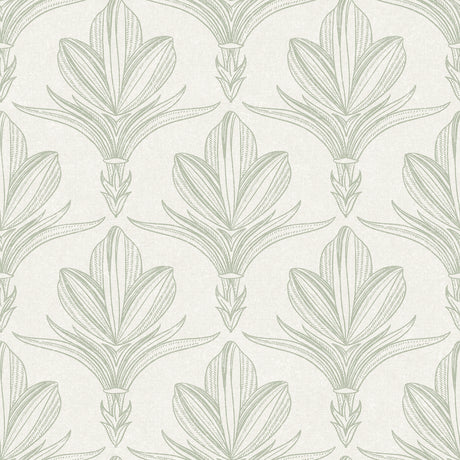 Larkyn Green Peel and Stick Wallpaper by NuWallpaper NUS6375 - Modern Botanical Fleur de Lis Pattern in Soft Green