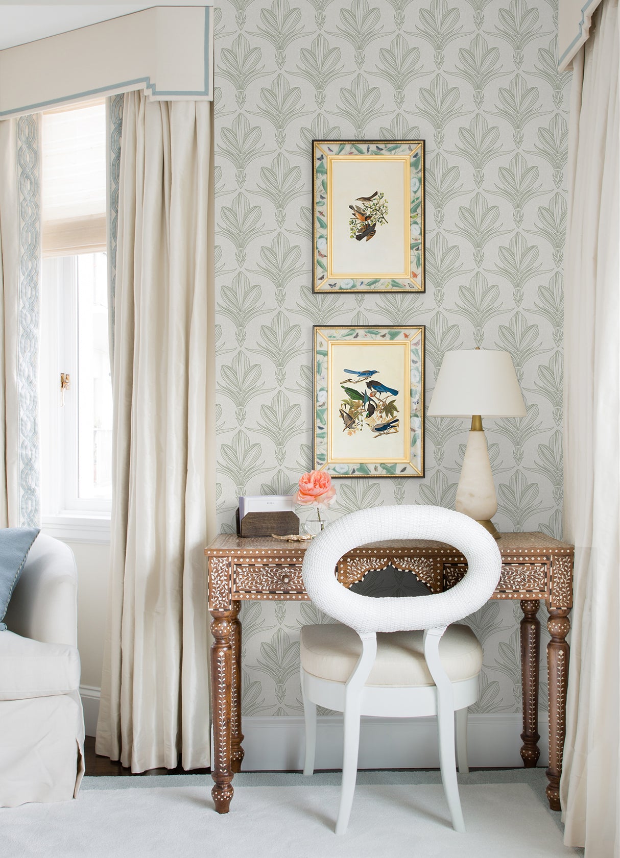 Larkyn Green by NuWallpaper Modern Botanical Fleur de Lis Peel and Stick Fully Removable Wallpaper from WallPops Collection NUS6375