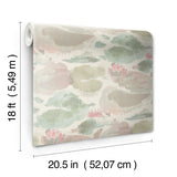Water Lily Blush and Teal Peel and Stick Wallpaper by NuWallpaper Transitional Botanical Painterly Watercolor Floral Vinyl Pattern - NUS6418