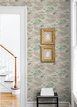 Water Lily Blush and Teal Peel and Stick Wallpaper by NuWallpaper Transitional Botanical Painterly Watercolor Floral Vinyl Pattern - NUS6418