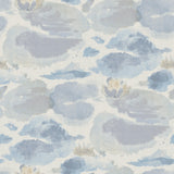 Water Lily Blue Peel and Stick Wallpaper by NuWallpaper NUS6419 - Painterly watercolor botanical design with soft blue water lily pads and cream blooms