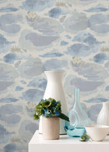 Water Lily Blue by NuWallpaper Serene Painterly Botanical Peel and Stick Wallpaper Transitional Floral WallPops Collection NUS6419