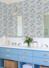 Water Lily Blue by NuWallpaper Serene Painterly Botanical Peel and Stick Wallpaper Transitional Floral WallPops Collection NUS6419