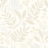Amanda Beige Peel and Stick Wallpaper by NuWallpaper featuring botanical leaves in neutral beige and white - NUS6422
