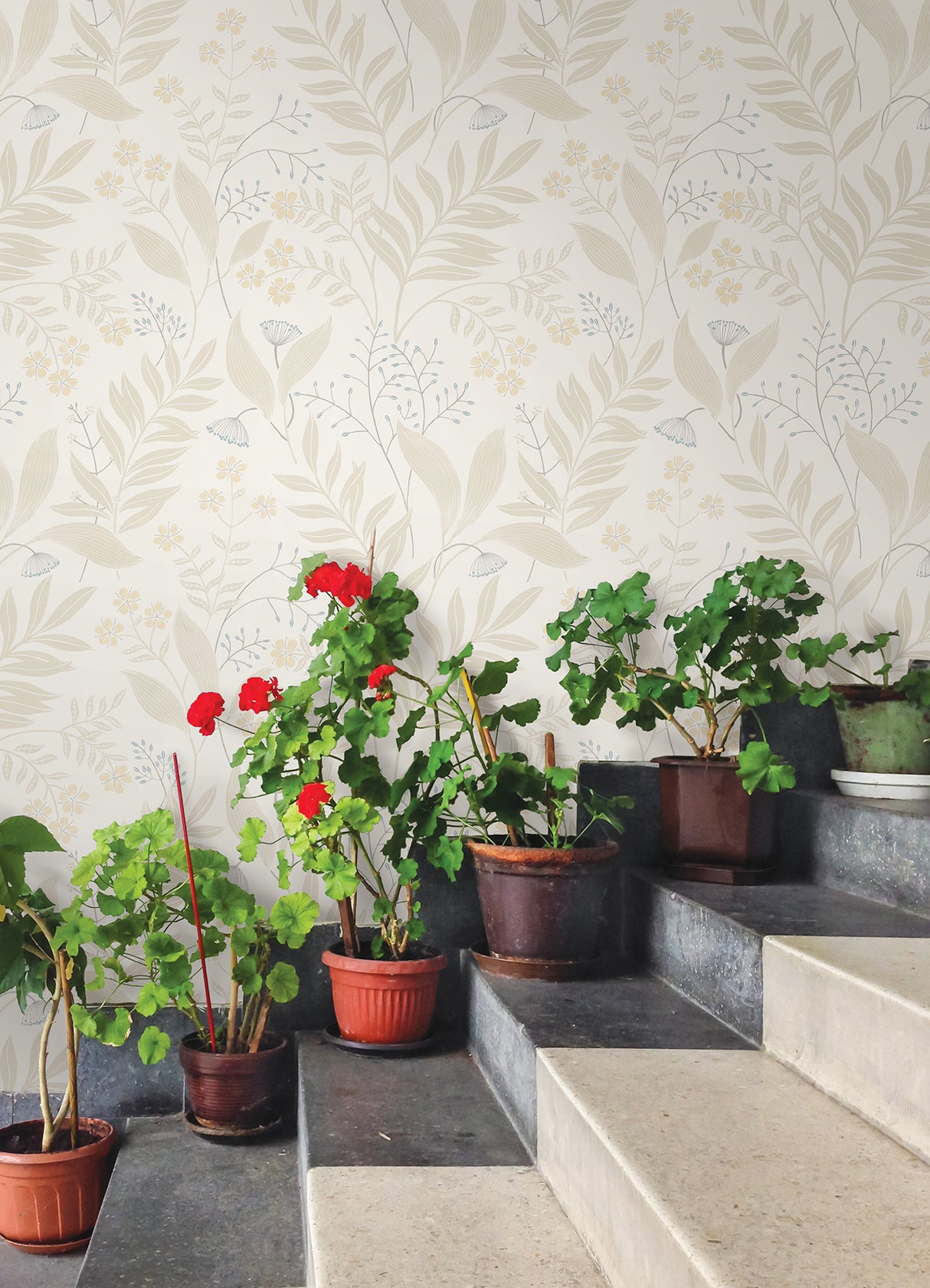 Amanda Beige Peel and Stick Wallpaper by NuWallpaper Transitional Botanical Leaves Neutral Beige and White Fully Removable NUS6422