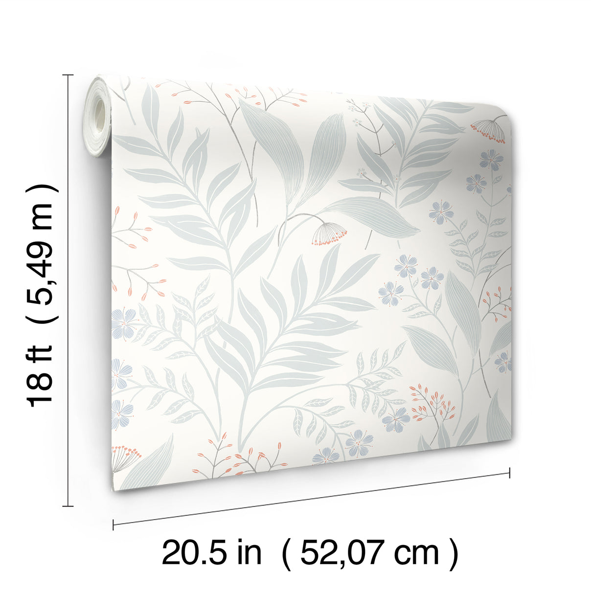 Amanda Blue Green by NuWallpaper Serene Botanical Leaf and Floral Peel and Stick Wallpaper - WallPops Transitional Collection NUS6423