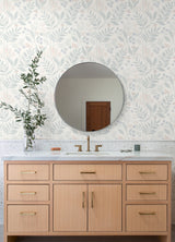 Amanda Blue Green by NuWallpaper Serene Botanical Leaf and Floral Peel and Stick Wallpaper - WallPops Transitional Collection NUS6423