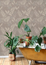 Amanda Taupe Peel and Stick Wallpaper by NuWallpaper Nature-Inspired Botanical Leaves Neutral Transitional WallPops Collection - NUS6424