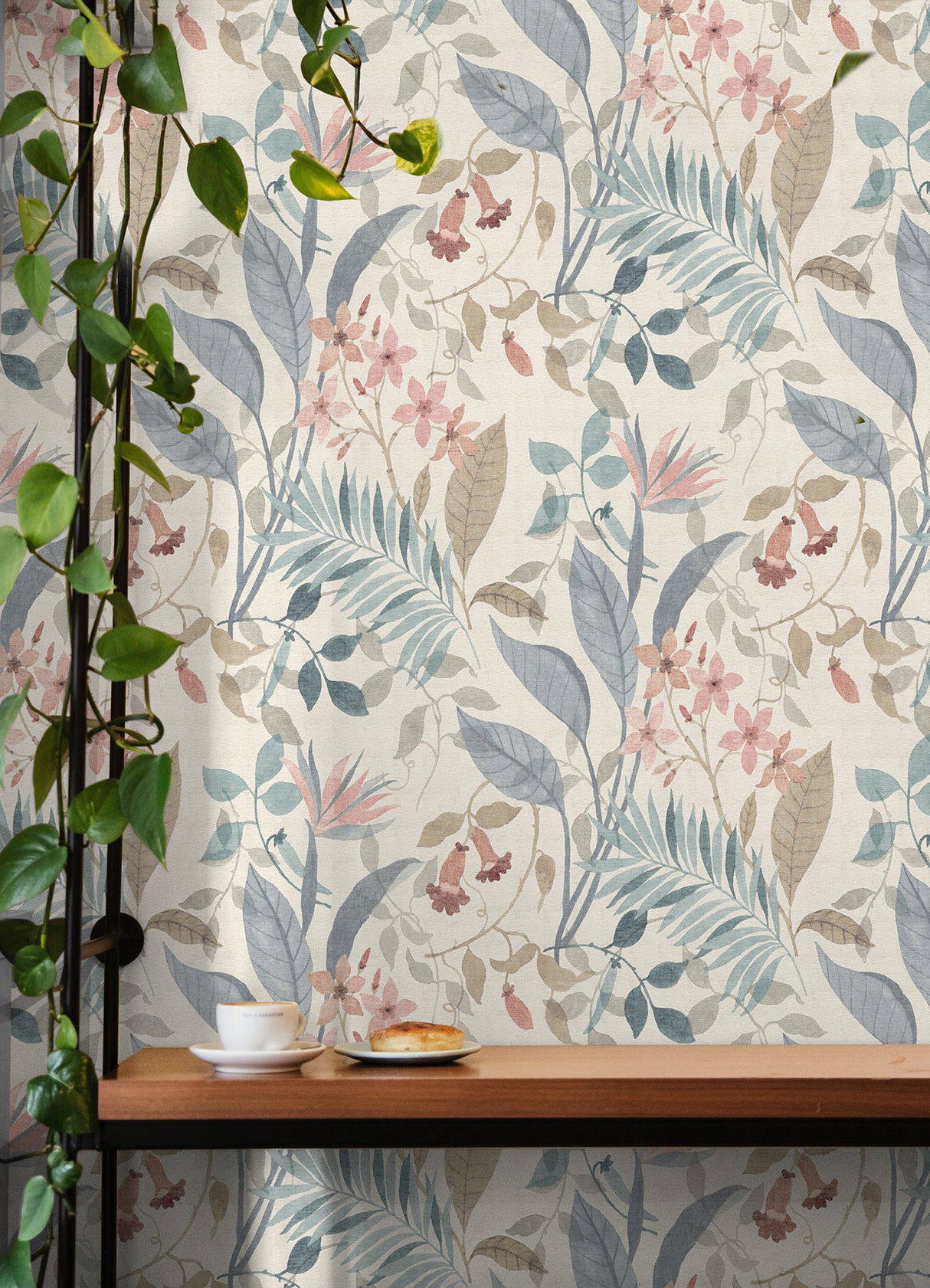 Jesinda Pink by NuWallpaper Light and Airy Muted Botanical Floral Leaves Peel and Stick Fully Removable Vinyl Wallpaper WallPops NUS6425