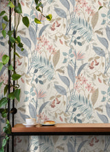 Jesinda Pink by NuWallpaper Light and Airy Muted Botanical Floral Leaves Peel and Stick Fully Removable Vinyl Wallpaper WallPops NUS6425