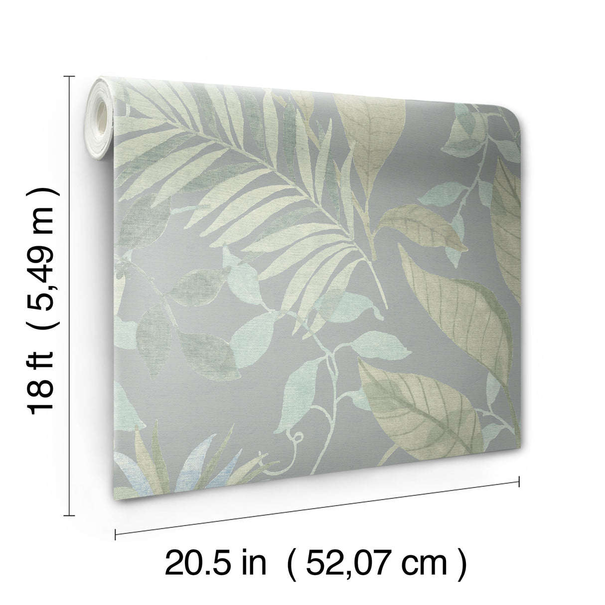 Jesinda Green Peel and Stick Wallpaper with Muted Botanical Florals and Varied Tropical Leaves in Soft Green and Blue Tones by NuWallpaper - NUS6426