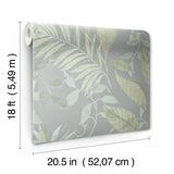 Jesinda Green Peel and Stick Wallpaper with Muted Botanical Florals and Varied Tropical Leaves in Soft Green and Blue Tones by NuWallpaper - NUS6426