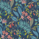 Jesinda Cobalt Peel and Stick Wallpaper by NuWallpaper NUS6427 - Botanical Tropical Floral and Leaf Pattern in Deep Blue Pink and Green