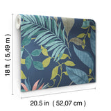 Jesinda Cobalt by NuWallpaper Vibrant Botanical Tropical Floral and Leaf Peel and Stick Wallpaper in Deep Blue Pink and Green NUS6427