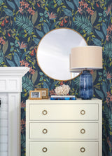 Jesinda Cobalt by NuWallpaper Vibrant Botanical Tropical Floral and Leaf Peel and Stick Wallpaper in Deep Blue Pink and Green NUS6427