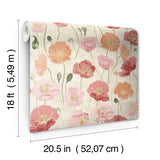 Adelia Pastel Peel and Stick Wallpaper by NuWallpaper Painterly Pink and Orange Watercolor Poppy Floral Botanical Transitional Design NUS6428