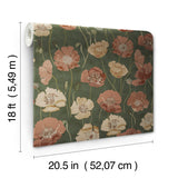 Adelia Moss by NuWallpaper Painterly Watercolor Poppy Floral Transitional Botanical Green Peel and Stick Wallpaper WallPops NUS6430