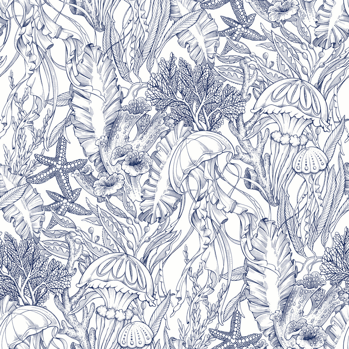 Under the Sea Navy Blue Peel and Stick Wallpaper by NuWallpaper - NUS6494