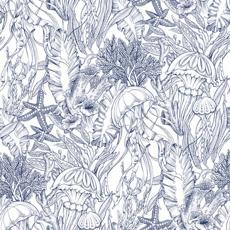 Under the Sea Navy Blue Peel and Stick Wallpaper by NuWallpaper - NUS6494