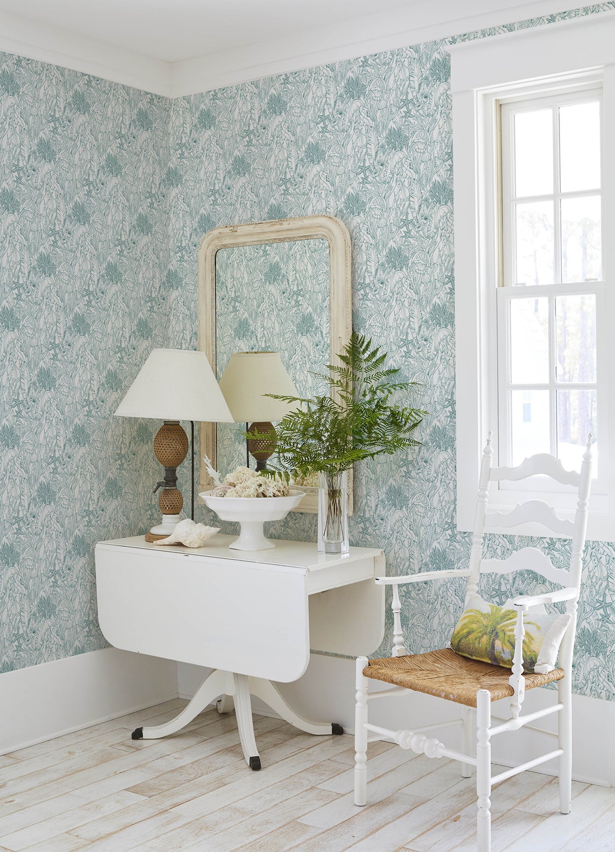 Under the Sea Teal by NuWallpaper Nautical Illustrated Ocean Seascape with Jellyfish Coral and Starfish Peel and Stick Wallpaper - NUS6495