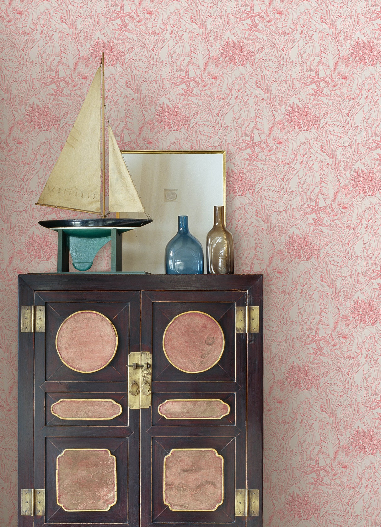 Under the Sea Coral by NuWallpaper Illustrative Coral Taupe Jellyfish Marine Biology Seascape Peel and Stick Wallpaper - NUS6496